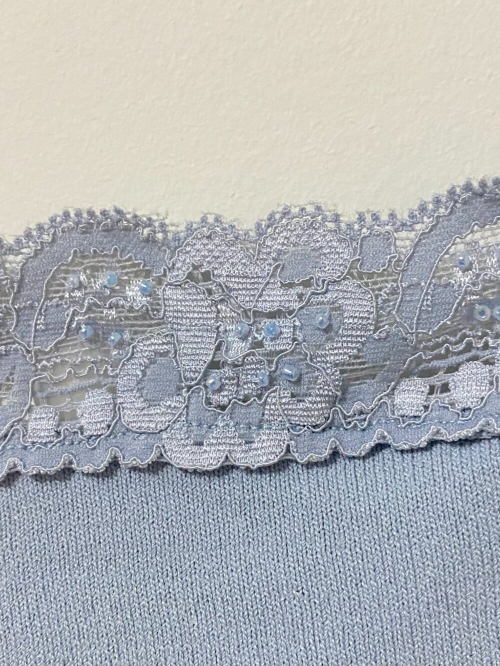 Vintage Beaded Lace Blue Camisole Tank Top Stretch Knit Coquette Feminine Y2K - Picture 2 of 8
